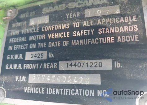 1974 Saab Sonett from USA, damaged, VIN 97745002420